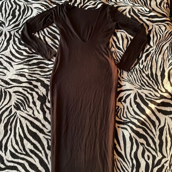 Naked wardrobe women’s black bodycon long sleeve midi dress back plunge v size s - Picture 11 of 12